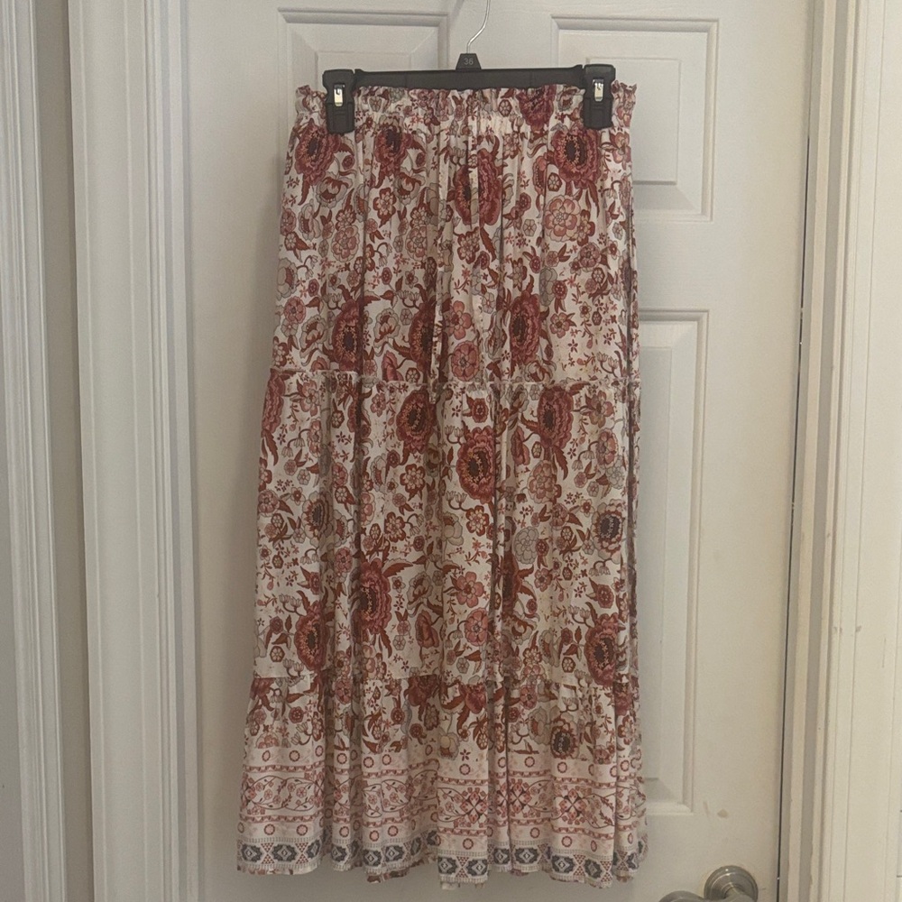 Floral Bohemian Maxi Skirt - Red and Cream